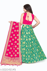 Soft silk traditional wear girls lehenga choli set with dupatta, heavy Banarasi Jacquard Silk, semi-stitched and full stitched blouse, suitable for ages 8-15 years